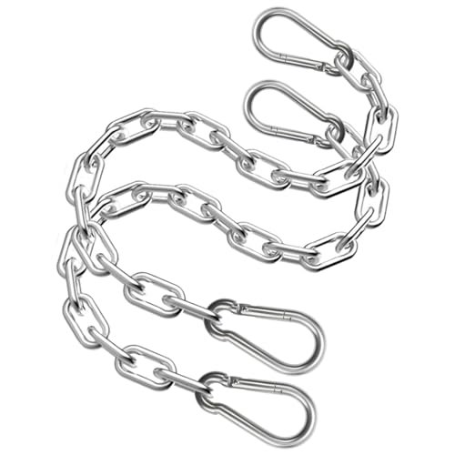 Heavy Duty Stainless Steel Chain, Hanging Safety Link Chain Fitness Chain Weight Lifting Chains with Carabiners for Home Gym Hammock Swing Hanging Chair Punching Bags - color: 2 Stainless Steel Chain + 4 Carabiners