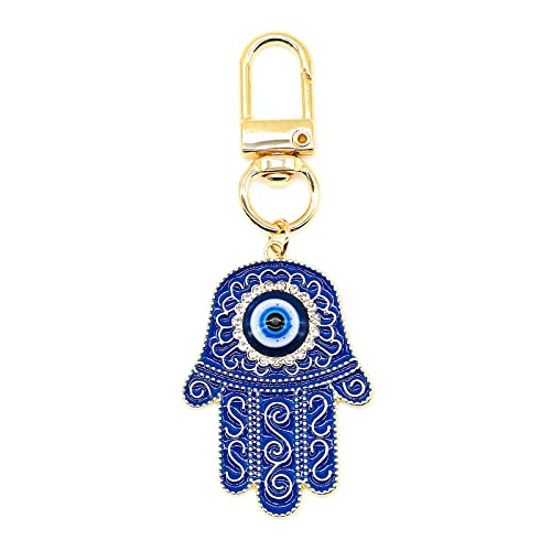 Evil Eye Keychain Hamsa Hand keychain Protection Charm for Men Women Car Key Ring Bag Purse Accessories - color: Gold Blue