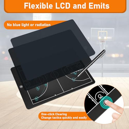 Basketball Coaching Board,16 Inch LCD Coach Clipboard with Pen Basketball Marker Training for Training Teaching Coach Competition Command,Tactical Drawing Tablet