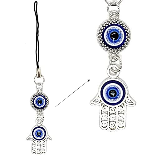 LUCKBOOSTIUM Hamsa Hand Evil Eye Keychain with Crystal Rhinestones - Protection & Good Luck Charm Keychain, Rear View Mirror Accessories, Evil Eye Wall Decor and Bag Charms (Silver & Ball Chain) - color: Hamsa Hand With Crystal Rhinestones