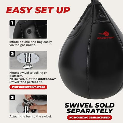 BOXERPOINT Speed Bag for Boxing - Durable PU Leather Punching Bag for Adults - Anti-Leak Boxing Bags Home Gym Training Equipment, Portable Heavy Bags - Large Reflex Ball, Indoor & Outdoor