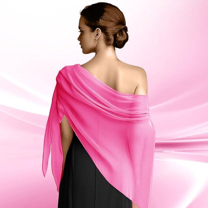 Chiffon Scarf,Soft Breathable Chiffon Shawls and Wraps,Silky Women's Hijab for Evening Dresses Wedding Bridal Scarves - color: Hot Pink, size: 67 x 28 inches