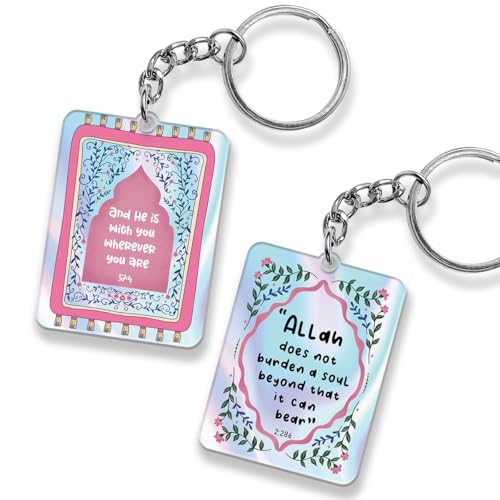 2 PCS Islamic Keychain, Muslim Keychains with Quran Verse & Charms, Islamic Gifts for Women & Men