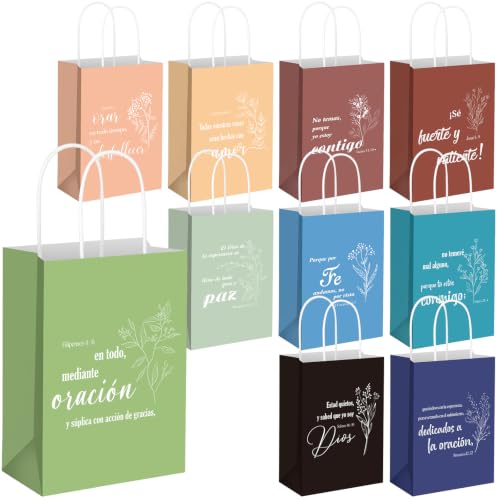 Kolldenn 40 Pcs Spanish Bible Verse Bags Bulk with Handles, Morandi Colors - color: Morandi Colors