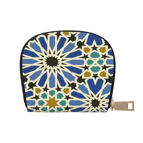 Geometric Islamic Art RFID Blocking Semi Circle Card Holder PU Leather Zipper Wallet Pouch Keychain Bag for Women Men, Slim Small Credit Card Case Organizer with 12 Slots - color: Geometric Islamic Art