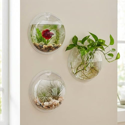 iplusmile Wall Mounted Fish Bowl - 9 Inch Round Acrylic Betta Fish Tank, Hanging Bubble Vase for Plant Propagation & Home Office Wall Decorations - size: 9 Inch