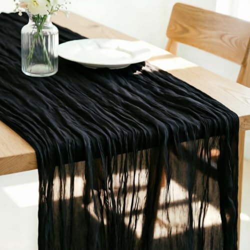 LINXTAR Black Cheesecloth Table Runner 120 Inches 10Ft Gauze Summer Boho Table Runner for Wedding Tea Party Baby Shower Bridal Birthday Home Decoration - color: Black, size: 10ft