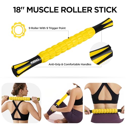 Muscle Roller & Massage Roller Stick for Athletes - Lymphatic Drainage Support, Relieves Muscle Soreness, Cramping & Tightness - Targets Legs, Arms, Back & Calves （Yellow） - color: Yellow