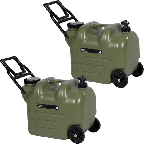 REDCAMP 7.4 Gal Water Container with Wheels & Spigot | Portable Rolling Emergency Camping Water Jug with Folding Handle | BPA Free Food Grade Water Storage Tank for Camping, 2 Pack(28L, Green) - color: Green 28l, 2 Pack