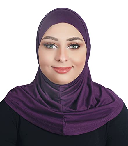 AL AMIRA Cotton Hijab 2 Piece Head Scarf for Women Hood & Tube Cap Set - color: Purple