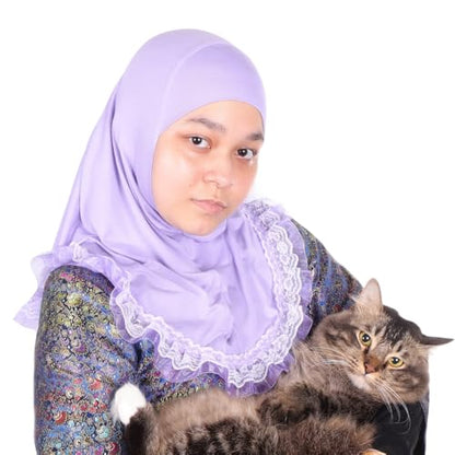 MuLanLegend Cotton Lace Hijab | Princess Nur | Girls Kids Instant Slip-on Scarf Sarong | Ligthweight and Comfortable - color: Light Purple