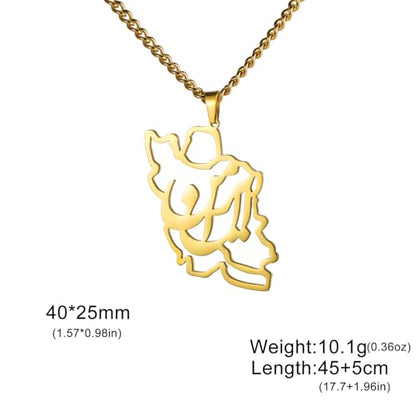 LIKGREAT Iran Map Necklace with Persian Calligraphy Stainless Steel Iranian Cultural Farsi Script Pendant Necklace Patriotic Peace Jewelry - color: 1-gold