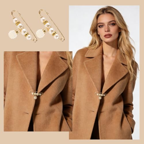 12 Pcs Pearl Brooch Pins for Women Clips Artificial Pearls Decorative Safety Pins for Dresses Skirts Sweaters Cardigans Shawls