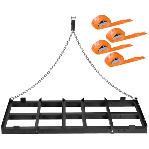 Drag Harrow Driveway Grader 4 FT with 4 FT Chain | Driveway Drag for Gravel, Tow Behind Lawn Rake for ATV, UTV, Tractor, Land Leveler for Gravel, Sand, Soil - size: 4 FT