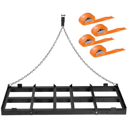 Drag Harrow Driveway Grader 4 FT with 4 FT Chain | Driveway Drag for Gravel, Tow Behind Lawn Rake for ATV, UTV, Tractor, Land Leveler for Gravel, Sand, Soil - size: 4 FT