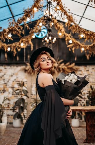 DAZCOS Victorian Long Tulle Sleeves for Women Chiffon Detachable Gloves for Wedding Dress Halloween Party Pageant - color: Black-02
