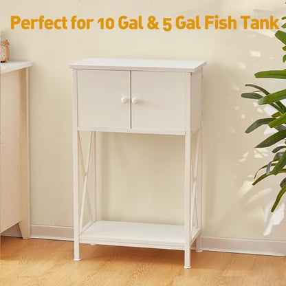 LAQUAL 10 Gallon Fish Tank Stand with Cabinet, Double Aquarium Stand for 10 & 5 Gallon Fish Tank, Heavy Metal Stand with Stable Structure, Adjustable Table Feet & Anti-tilt Device - White - color: White 5-10Gallon, size: 5-10Gallon