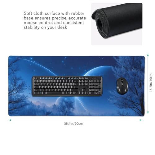 XXL Gaming Mouse Pad 35.4x15.7 Inch, Large Extended Desk Mat | Mousepad with Blue Meteor Design, Non-Slip Rubber Base, Water-Resistant Surface and Stitched Edges for Gaming, Office & Home - color: Blue Meteor
