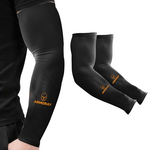 ARMORAY Arm Sleeves for Men & Women UPF 50 Sports Compression Cooling Sleeve for Basketball Golf Running Tattoo Coverage - color: Black (1 Pair)