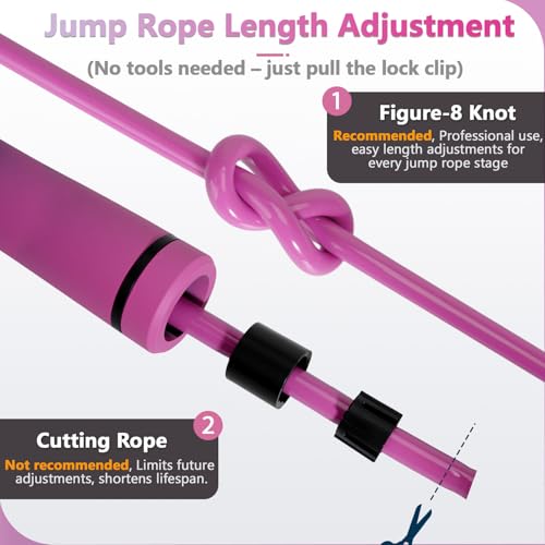 Weighted Jump Rope, 1LB Tangle-Free Ball Bearing Rapid Speed Skipping Rope for Men Women, Adjustable 9mm Cotton & PVC Rope with Alum Handle for Boxing MMA Weight-Loss Athletic Workout Fitness - color: Gradient Pink & Black