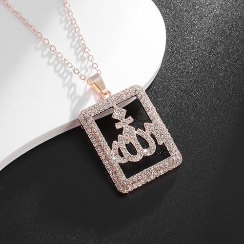 Exquisite Shiny Islamic Flame Allah Scripture Pendant Necklace, Women's Religious Amulet Elegant Jewelry Ramadan Gift - color: Rose gold