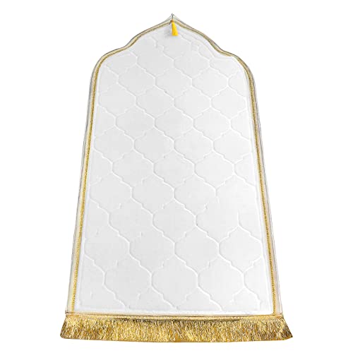 Muslim Prayer Mat, Thick Soft Velvet Muslim Rug, Portable Muslim Prayer Rug, Turkish Prayer Carpet,Janamaz Sajada Carpet for Men and Women Plain Solid Prayer Mat Ramadan Eid Gift.-White - color: White