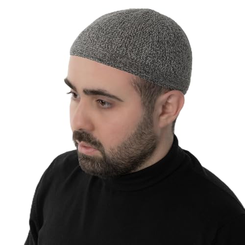 Modefa Islamic Prayer Kufi Hats for Men Chenille Knitted Stretchable Muslim Cap One-Size Fit - color: Grey