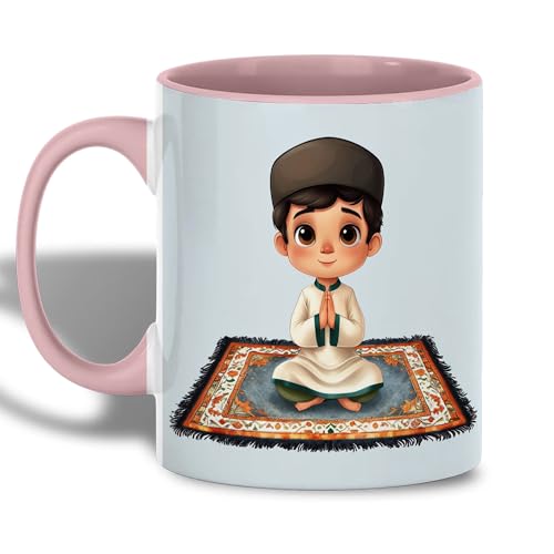Muslim Prayer Mug, Islamic Coffee Mug, Ramadan Gift, Eid Celebration Drinkware, Boy Praying on Prayer Mat, Spiritual Islamic Art, Elegant Minimalist Design, Ceramic Tea Cup for Home and Office