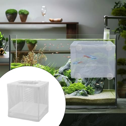 MY MIRONEY 2PCS 6.3" x 5.51" x 5.91" White Fish Tank Breeder, with Divider | Nylon Fish Incubator Mesh Box Aquarium Fish Fry Hatchery Breeder with Suction Cups - style: 6.3" x 5.51" x 5.91"; White; with Divider