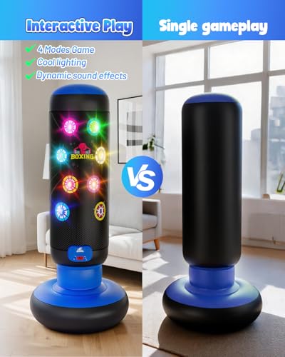 HopeRock Punching Bag for Kids,Boxing Set with Scoring, Light, Music | With 4 Game Modes, Inflatable Boxing Bag with Gloves, Birthday Gifts Toys for 4-8-12 Years Old Boys