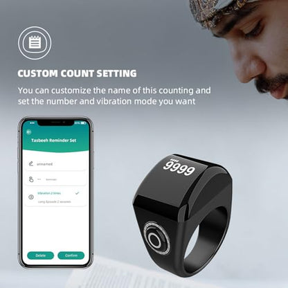 LICAEVEY Smart Tasbih Counter Ring, APP Reminder Digital Display Muslim Islamic Prayer Ring for with Intuitive Counting Experience, Enhanced User Interface