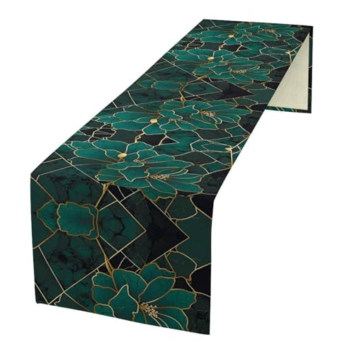 Emerald Marble Table Runner, Dark Green Abstract Flowers Accent Table Runner for Kitchen Dining Party Wedding Decor, 13x36 Inch - color: Marble -10, size: W13"x L36"