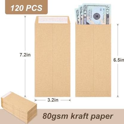 Joyberg 120 PCS Money Envelopes, 6.5"x3.2" Small Cash Envelopes Self-Adhesive for Saving Challenge, Coin, Check, Budget, Small Item Organizer (Pack of 2) - size: 6.5"x 3.2" (Pack of 2)
