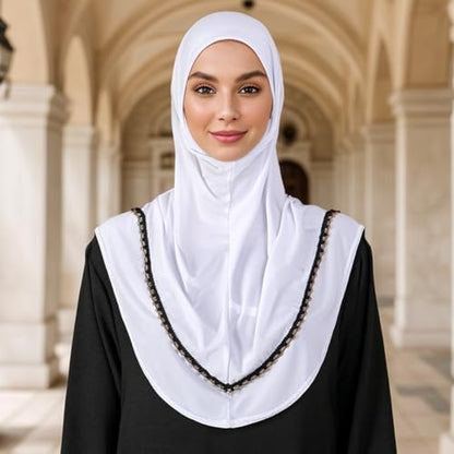 SIQITECHNO Womens Ready To Wear Hijab Scarf Muslim Islamic Head Wrap Instant Hijab Ramadan Eid Prayer Jersey Long Turban Cap - color: White