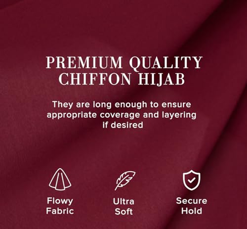 Premium Chiffon Hijab Scarf for Women Lightweight Non Slip Fashion Scarves - color: Burgundy, size: 1 Pack