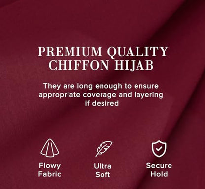 Premium Chiffon Hijab Scarf for Women Lightweight Non Slip Fashion Scarves - color: Burgundy, size: 1 Pack