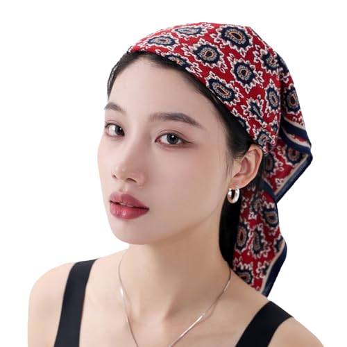 여성용 헤드 스카프 66cm(26인치) 실크처럼 매끄러운 라지 스퀘어 스카프, 헤어 랩, 야간 및 수면용 - color: Jaen Collections 10 - 레드 네이비 페이즐리