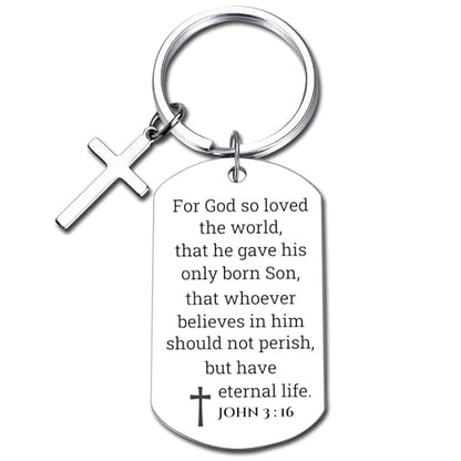 GiftYou Inspirational Scripture Metal Key Chains with Cross Pendant - Bible Verse Keychain Religious Gift for Christian - color: John 3:16