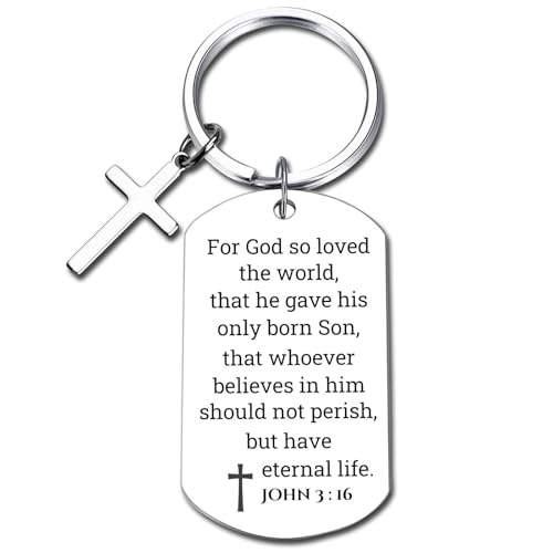 GiftYou Inspirational Scripture Metal Key Chains with Cross Pendant - Bible Verse Keychain Religious Gift for Christian - color: John 3:16