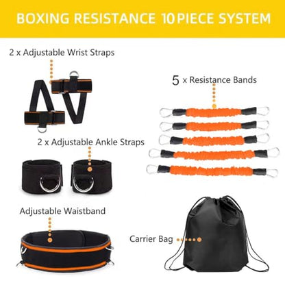 Boxing Resistance Bands, Leg Strength and Agility Speed Exercise Set for MMA Basketball Football Training Equipment Power Punch Pro