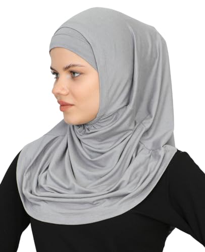 Prien Chic Ready To Wear Hijab For Women, Muslim Long Turban Undercap Set, Instant Scarf, Prayer Clothes For Girls, Abaya - color: Grey