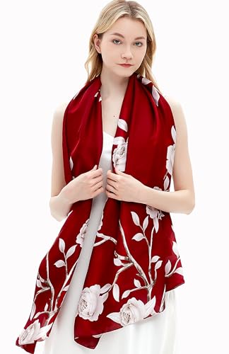 Women Silk Scarves Long Satin Lightweight Outdoor Shawl Wraps Printed Head Scarf 70''X35'' - color: 107-red