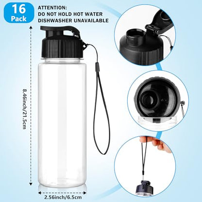 16 Pack Bulk Water Bottles-17oz Plastic Sports Water Bottles for Kids and Adults Leak Proof, Reusable for Gym Travel School Office, White - color: White