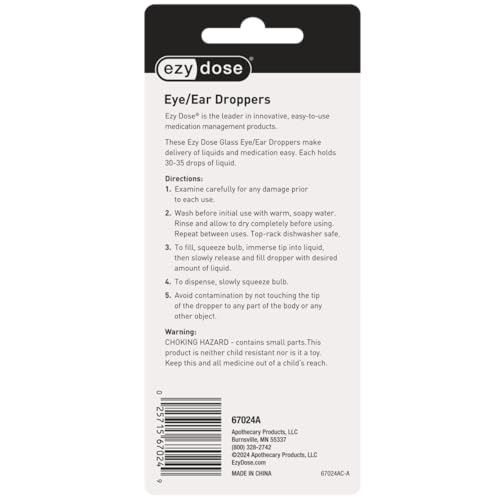 Ezy Dose Ear & Eye Medicine Droppers, 1 mL Glass Pipettes, 12 Count | Calibrated Tubes Support Precise Liquid Dispensing, Convenient Multi-Pack For Routine Use, Made In USA, BPA-Free - size: 12 Count (Pack of 1), style: Straight Tip