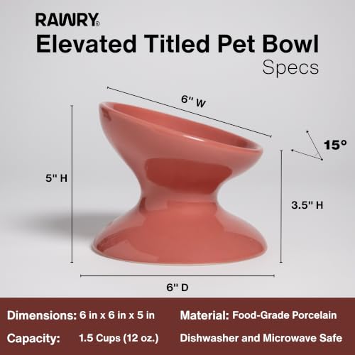 RAWRY Raised Ceramic Cat Bowl, Elevated Tilted Cat Bowl, Wide Shallow Cat Dish, Whisker Fatigue Cat Bowl, Dishwasher & Microwave Safe for Wet or Dry Food, Cats & Small Dogs, 12 oz (Plum) - color: Plum