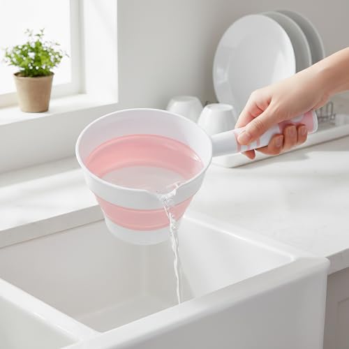 2Pcs Collapsible Water Ladle Bathroom, Foldable Water Scoop & Dipper, Travel Tabo Portable Rinse Cup for Hair Washing Cleaning Soaking, Kitchen Garden Camping, Small Plastic Shower Bucket Pourer Mug