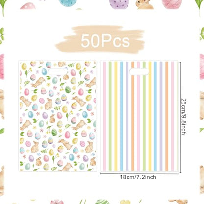 Falueqg Religious Easter Party Favor Bags - 50 Pcs Happy Easter Hunt Egg Goodie Candy Treat Bags Spring Rabbit First Communion Party Favors for Christian Spring Hunt Egg Game Baptism Supplies - color: Easter Egg