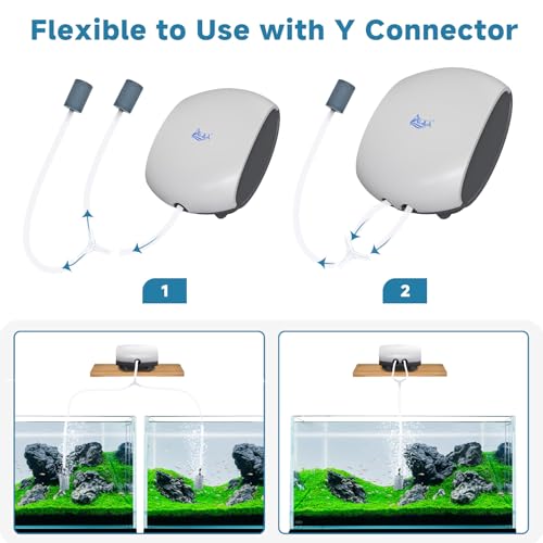 AQQA Air Pump Aquarium Quiet Oxygen Aerator Pump Dual Outlets Fish Tank Bubbler Pump with Air Tubes Air Stones & Check Valve (5W for Up to 160 Gal) - size: 5W
