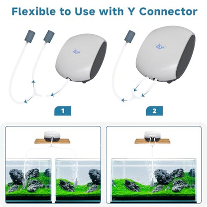 AQQA Air Pump Aquarium Quiet Oxygen Aerator Pump Dual Outlets Fish Tank Bubbler Pump with Air Tubes Air Stones & Check Valve (5W for Up to 160 Gal) - size: 5W