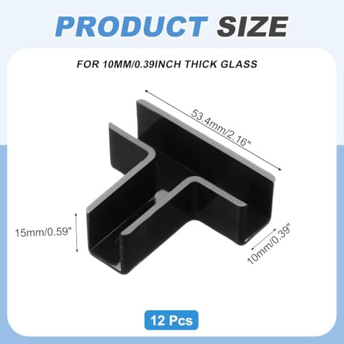 uxcell 12Pcs Plastic Glass Connector, t Shaped Glass to Glass Clamp for 10mm Thick, Fixing Bracket Rimless Clip Holder for Aquarium Fish Tank Display Shelves, (10mm, Black) - size: 10mm